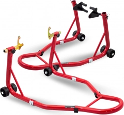 Első és hátsó kerékemelő motorkerékpár állványkészlet, acél, piros, 250 kg teherbírás