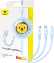 Visszahúzható 3 az 1-ben BASEUS USB–USB‑C, micro USB és Lightning töltőkábel, 3,5 A, 1,1 m – kék