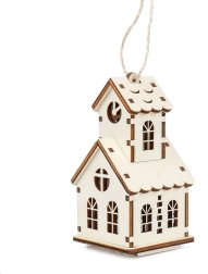 A fa varázsa közepes házikó – kis tornyos templom LED gyertyával