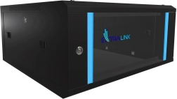 Fali rack szekrény EXTRALINK 4U 600x600 fekete üvegajtókkal
