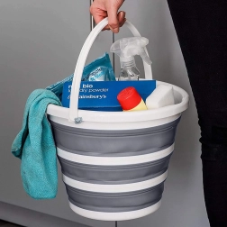 Összecsukható, megerősített szilikon vödör 10 l – Szürke-fehér