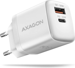 AXAGON 30W PD és QC hálózati töltő USB‑C és USB‑A, fehér