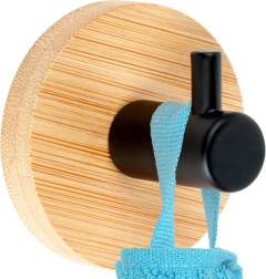 Öntapadós bambusz fali akasztó fekete fémmel 5 × 3,5 cm