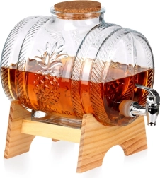 Üveg italadagoló csappal és fa állvánnyal, 5 l