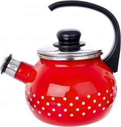 Zománcozott sípoló kanna piros, pöttyös 1,75 l