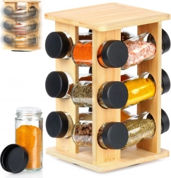 Forgó bambusz fűszertartó üveg tégelyekkel, 13 részes
