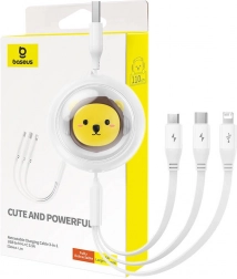 Visszahúzható 3 az 1-ben BASEUS töltőkábel USB–USB‑C, Micro USB és Lightning csatlakozóval, 3,5 A, 1,1 m – fehér