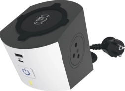 Multifunkciós hosszabbító kocka Qi vezeték nélküli töltéssel és USB A/C, 2 aljzat, 2 m kábel