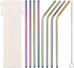 Szivárványos fém szívószálak AG371B - 10 darab