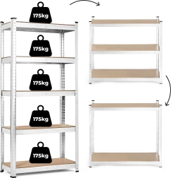 Fém tároló állvány 180x90x30 cm, 5 polc, teherbírás 875 kg ModernHome