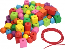 Színes, fa maxi gyöngyök befűzős zsinórral, 92 db