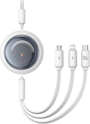 Visszahúzható 3 az 1-ben BASEUS Free2Draw töltőkábel, 100 W, 1,1 m, fehér