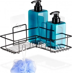 VILDE fekete fém sarok, ragasztós fürdőszobai polc