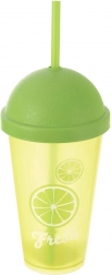 Műanyag pohár fedéllel és szívószállal 450 ml – citrusos motívum