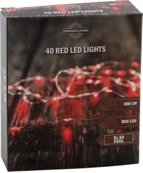 Fényfüzér 40 LED, piros, 2 m, elemes