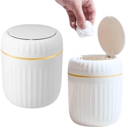 Mini szemetes kosár nyitható fedéllel, fehér