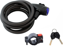 Erős spirálos kerékpárzár, 150 cm, kulccsal