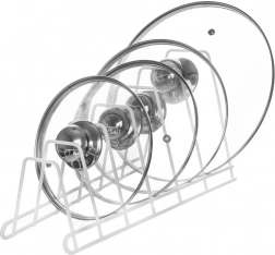 Fehér fém állvány fedőkhez, tányérokhoz és vágódeszkákhoz 34 × 17 × 18,5 cm