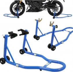 Első és hátsó motorkerékpár-emelő állvány készlet, univerzális, 250 kg teherbírás, acél, kék