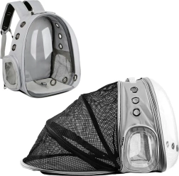 Szürke állatszállító hátizsák macskáknak