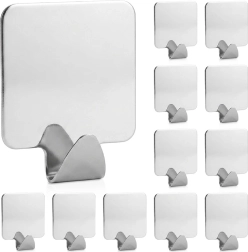 Storage Solutions öntapadós rozsdamentes acél akasztók, ezüst, 12 db