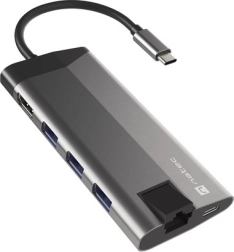 USB‑C elosztó NATEC Fowler Plus 8 az 1-ben, 3× USB 3.0, 4K HDMI, RJ‑45, SD/microSD, PD 100 W