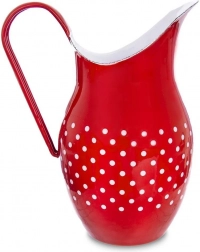 Zománcozott piros pöttyös TECKA kancsó, 2,5 l