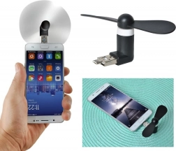 Mini ventilátor telefonhoz 2 az 1-ben USB/microUSB – fekete