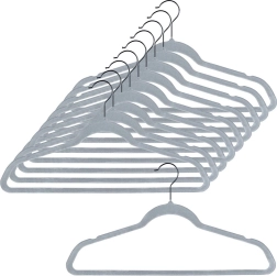 Vilde bársonyos csúszásgátló ruhafogasok, szürke, forgatható kampó, 45 × 24,5 cm, 10 db