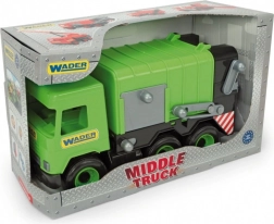 Zöld WADER Middle Truck szemetesautó, 42 cm, dobozban