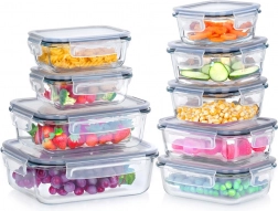Üveges ételtároló dobozok fedéllel és tömítéssel, 9 darabos készlet
