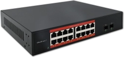 Gigabites PoE switch 16× RJ45 és 2× SFP, 1000 Mb/s, fém ház