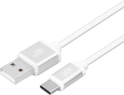USB-A – USB-C kábel 2 m, ezüst szövetborítás