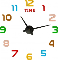 Öntapadós falióra DIY, 80–90 cm átmérő, színes számok, fekete mutatók