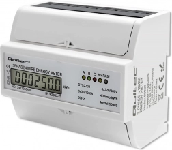 Háromfázisú kétirányú elektronikus villanyóra DIN-sínre szerelve