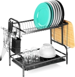 Fém edényszárító, fekete, kétszintes 52 × 24,5 × 40 cm