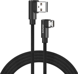 Kétoldalas USB A – Micro USB kábel 2 m, 90°-os szögű csatlakozóval, Savio