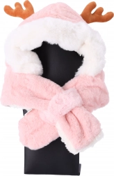 Gyerek plüss sapka sállal 1–7 éveseknek – világos rózsaszín, szarvasfülekkel