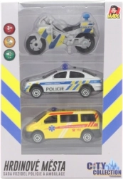 City Collection készlet: rendőrmotor, rendőrautó és mentőautó fénnyel és hanggal