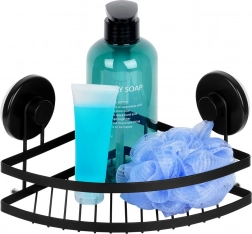 Sarok zuhanypolc tapadókorongokkal, fekete fém 24 × 18 × 12,5 cm