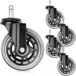 75 mm-es gumírozott irodai szék görgők, 10 mm-es csap, 5 darabos készlet