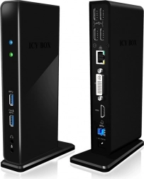 ICY BOX asztali dokkolóállomás USB-vel, HDMI-vel, LAN-nal, DVI-I-vel és mikrofon bemenettel