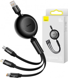 Baseus Bright Mirror 3 USB kábel 3 az 1-ben micro USB‑hez, USB‑C‑hez és Lightninghez 66W 1,1 m – fekete