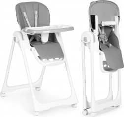 Állítható magasságú etetőszék dupla tálcával és ökobőr huzattal, ECOTOYS, sötétszürke