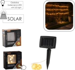 Napelemes LED fényfüzér dróton, 100 LED, meleg fehér, 11,9 m