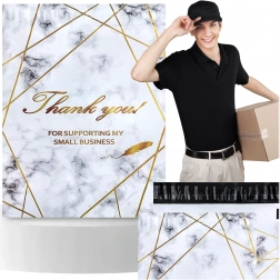 Futár műanyag tasak 255 × 370 mm, arany márvány Thank You felirattal, 50 db