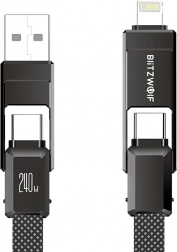 BlitzWolf 4 az 1-ben töltő- és adatkábel USB‑A/USB‑C/Lightning 240 W 1,2 m fekete