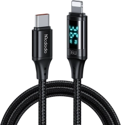 Mcdodo USB‑C – Lightning kábel 36 W LED kijelzővel 1,2 m fekete
