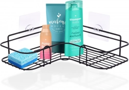 Öntapadós sarok fém zuhanypolc 26,5 × 26,5 × 6,5 cm – fekete