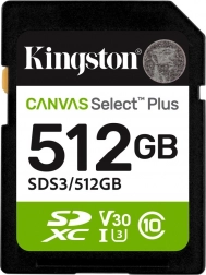 512 GB-os Kingston Canvas Select Plus Gen3 SD memóriakártya, 150 MB/s